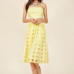 Lace and Mesh yellow medium swing dress Modcloth